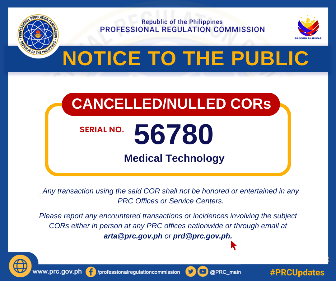 NOTICE TO THE PUBLIC Professional Regulation Commission